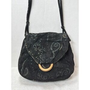 VTG BRACCIALINI Batik Suede Abstract Swirls Crossbody Bag Metallic Gold Lining